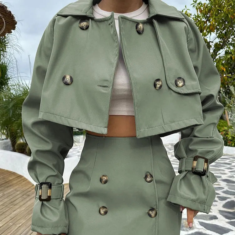 Women's Retro Short Jacket and Mini Skirt Two-Piece Set