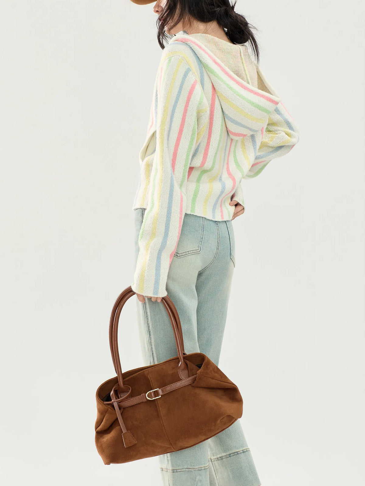 Women's Striped Hooded Zip-Up Knit Cardigan Sweater