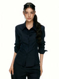 Women's Striped Waist-Cinching Shirt and Flared Pants Set
