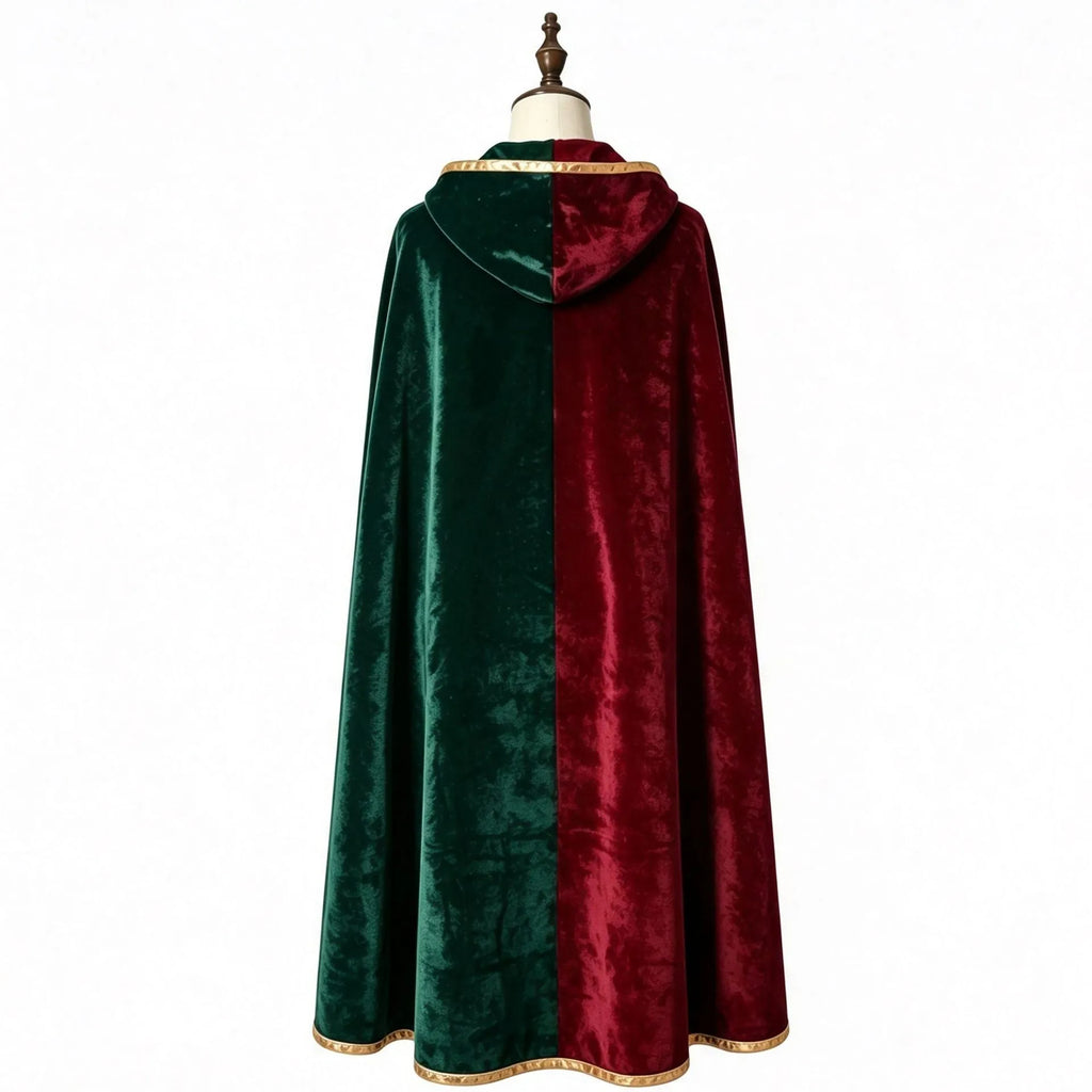 Women's Velvet Colorblock Hooded Long Cloak Cape