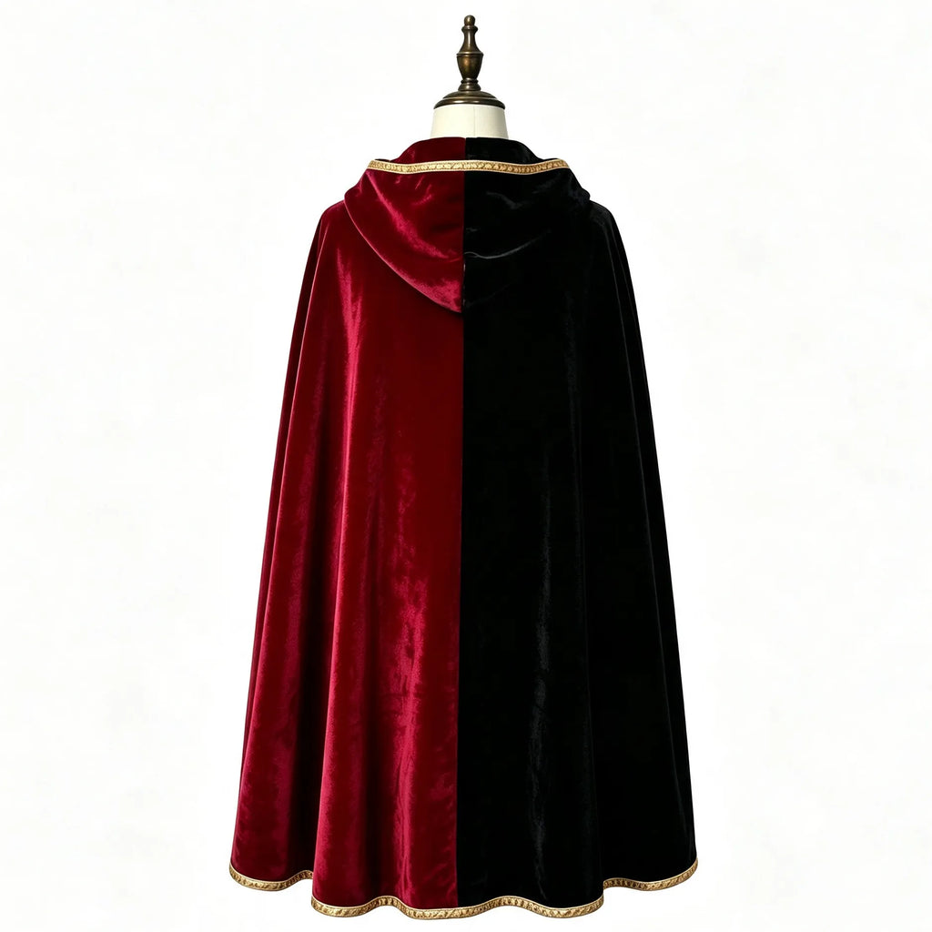 Women's Velvet Colorblock Hooded Long Cloak Cape