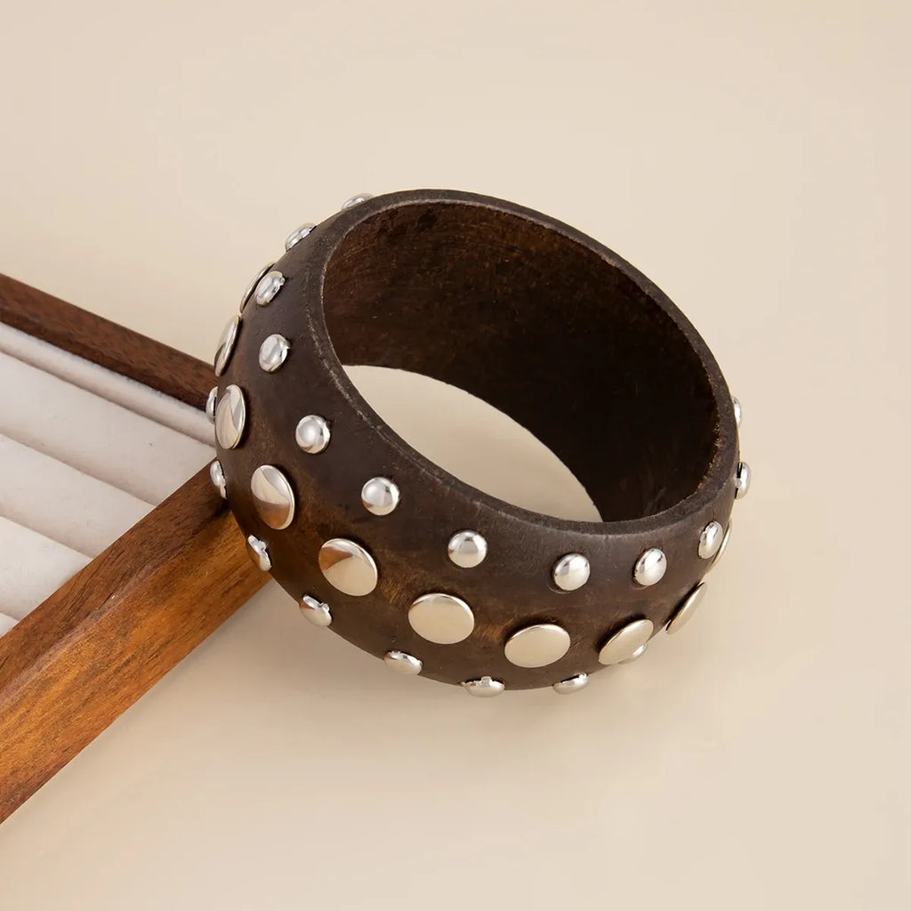 Women's Vintage Chunky Wooden Wide Bangle Bracelet