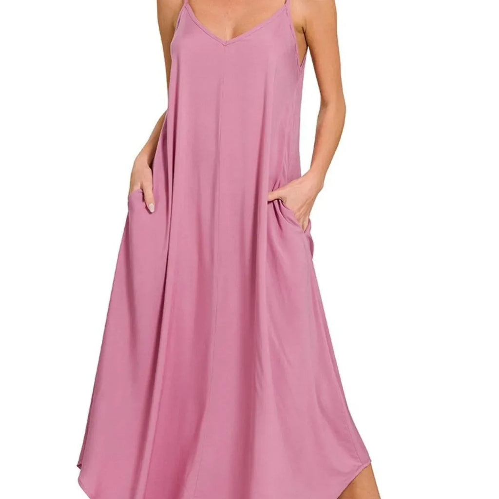 Arc Hem Cami Midi Dress with Flowy Pockets