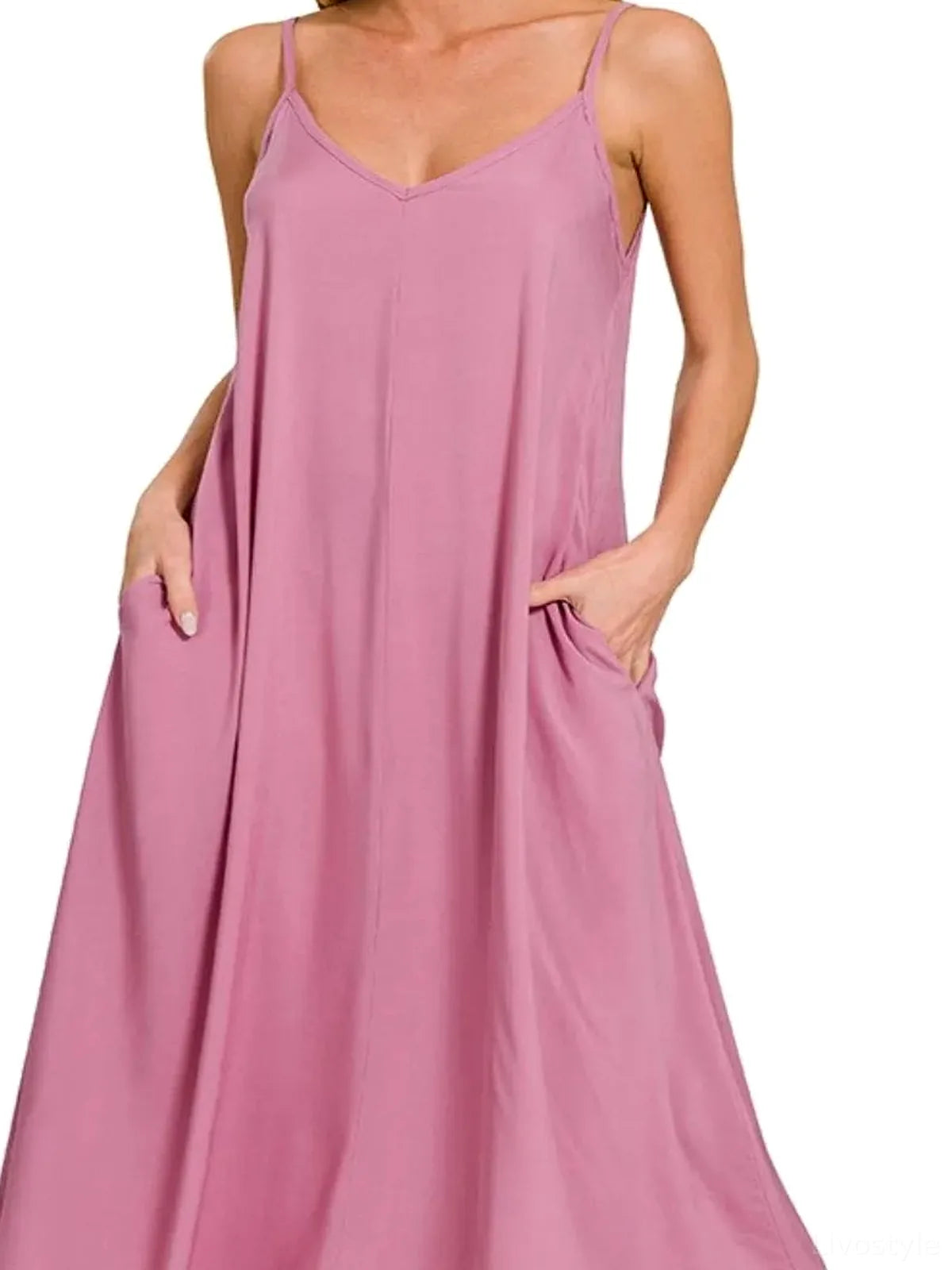 Arc Hem Cami Midi Dress with Flowy Pockets