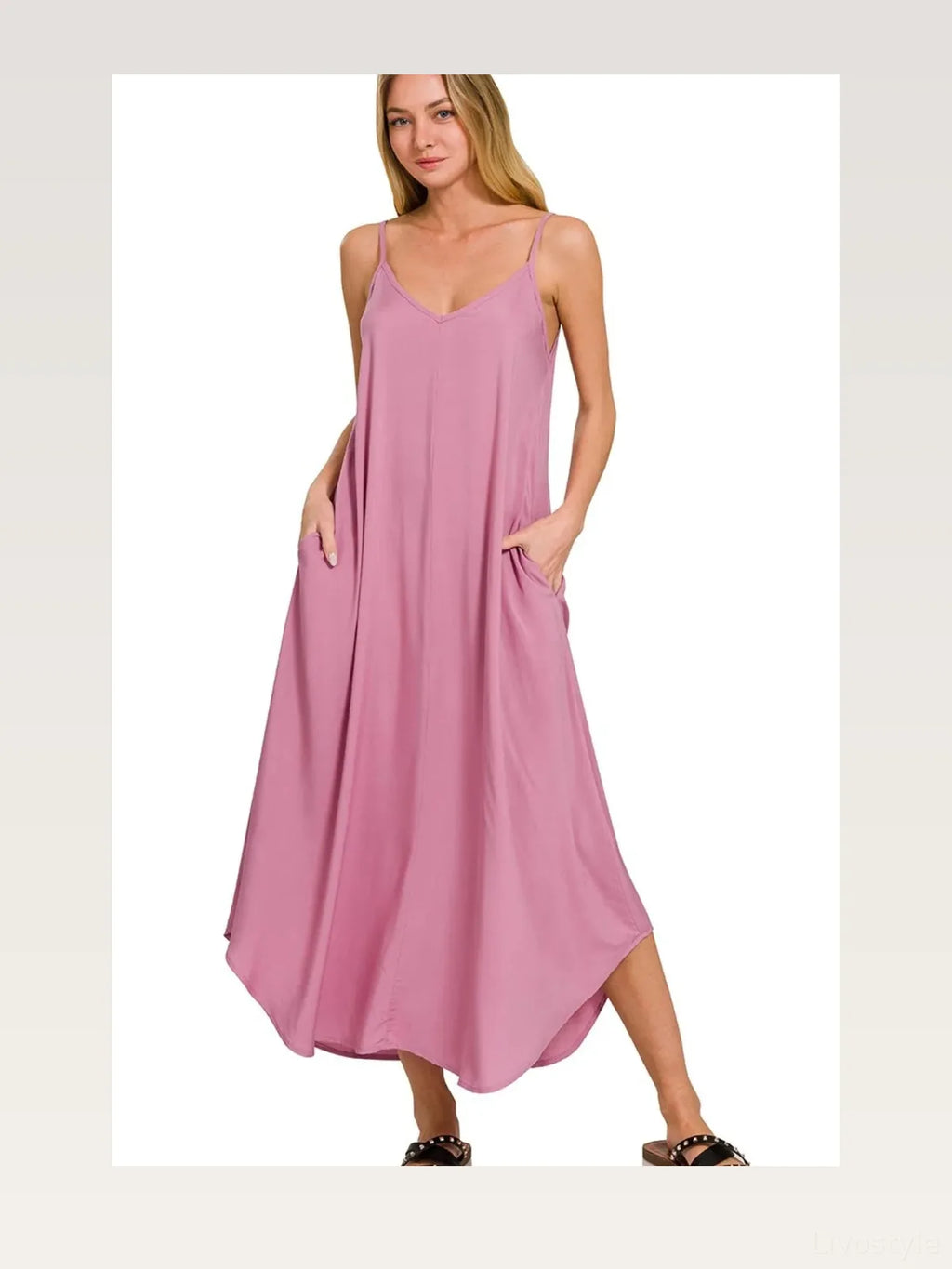 Arc Hem Cami Midi Dress with Flowy Pockets