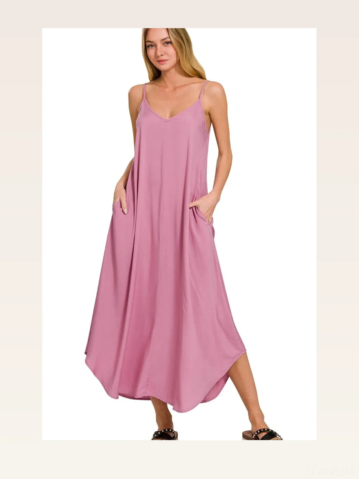 Arc Hem Cami Midi Dress with Flowy Pockets
