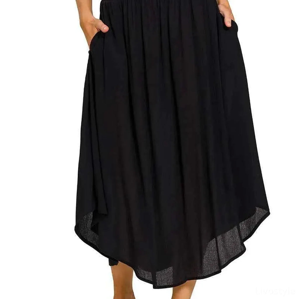 Woven Crinkle Smocked Waist Maxi Skirt with Pockets