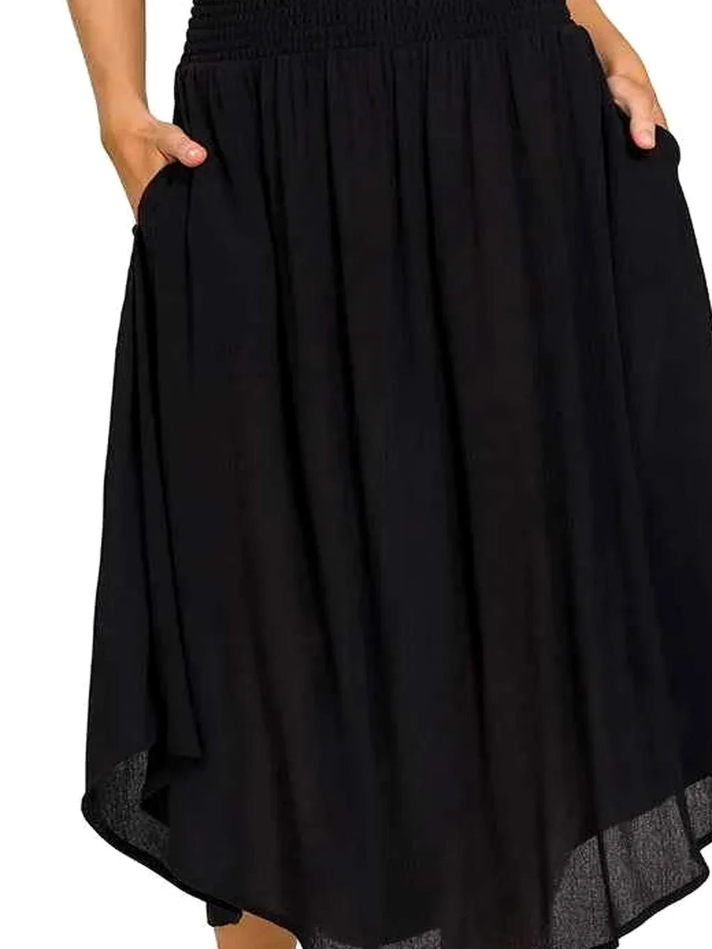Woven Crinkle Smocked Waist Maxi Skirt with Pockets