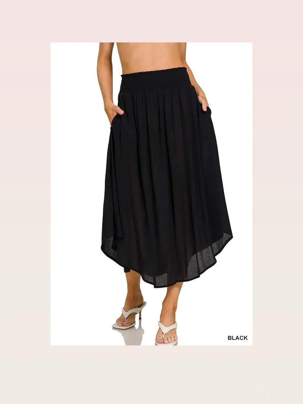 Woven Crinkle Smocked Waist Maxi Skirt with Pockets