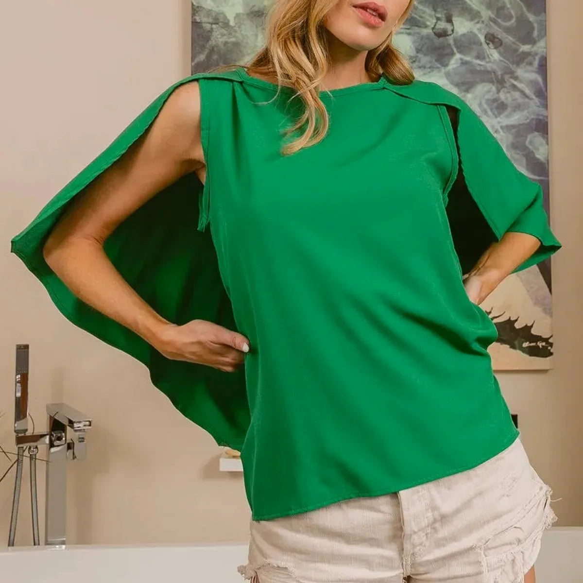 Woven Sleeveless Top with Cape Detail