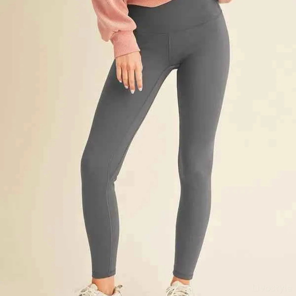Gray Fleece Lined High Waisted Leggings