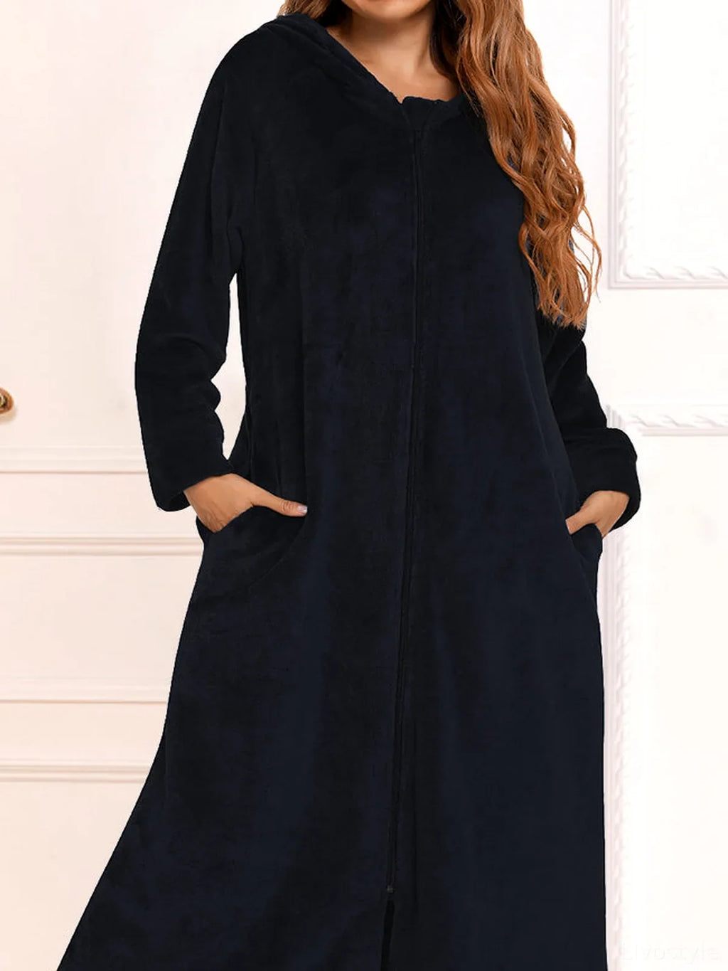 Zip Front Hooded Night Dress with Pockets