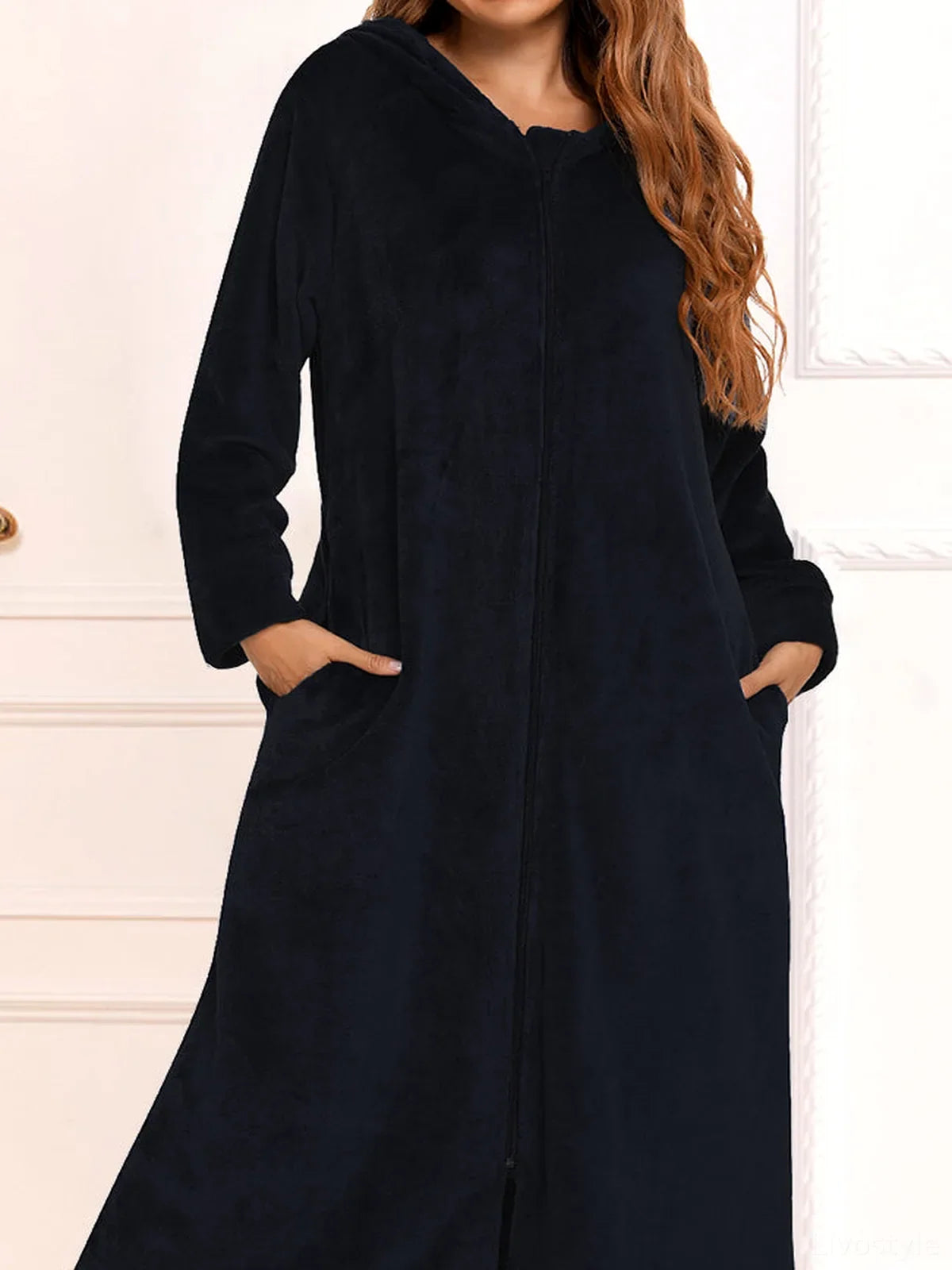 Zip Front Hooded Night Dress with Pockets