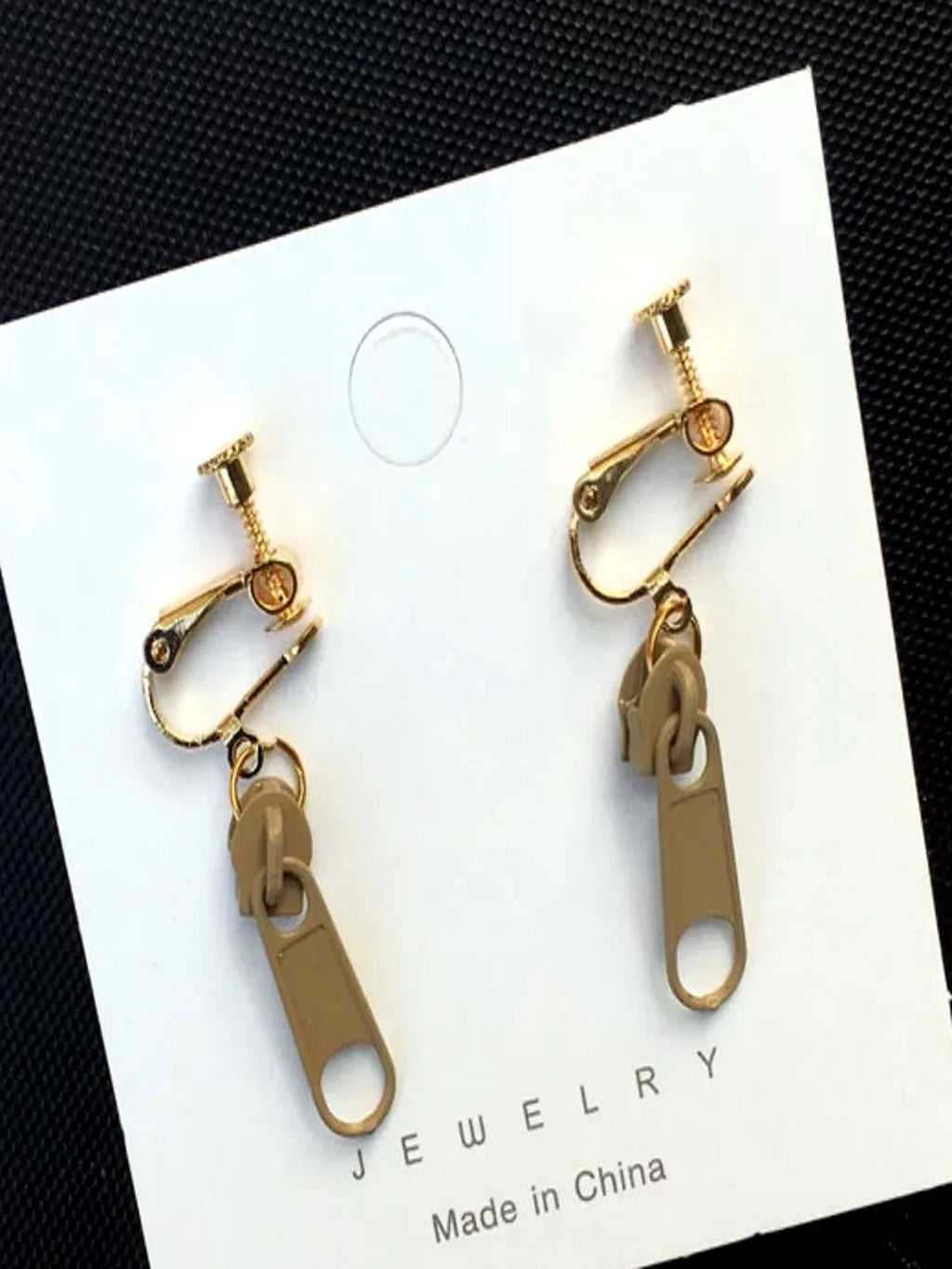 Zipper Dangle Clip-On Earrings