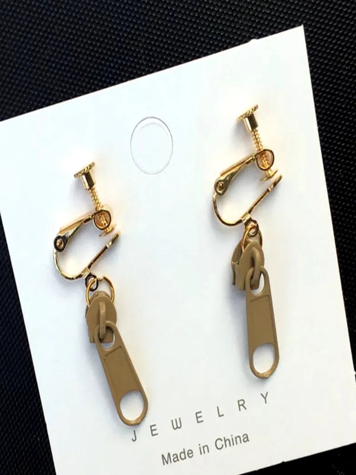 Zipper Dangle Clip-On Earrings